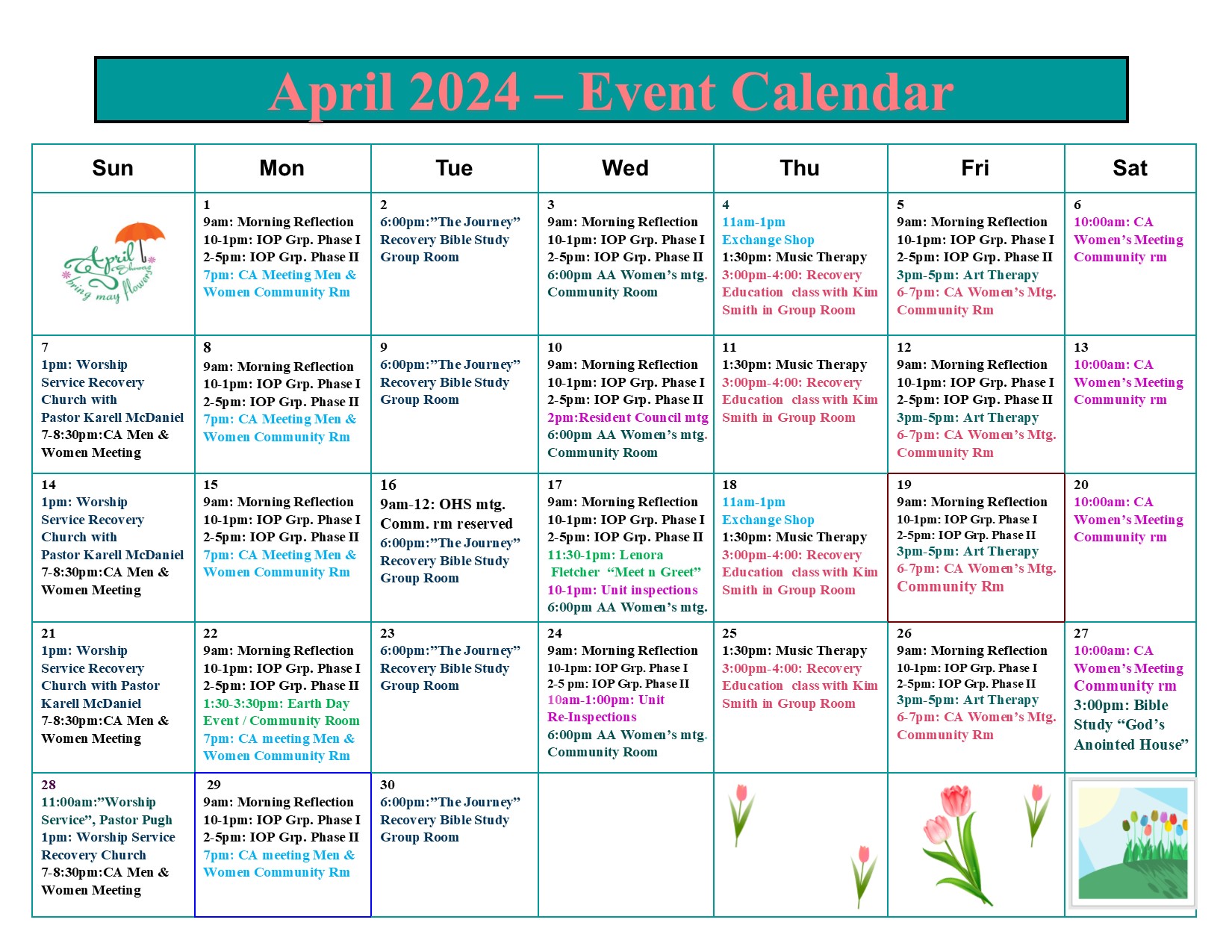 April Events Calendar