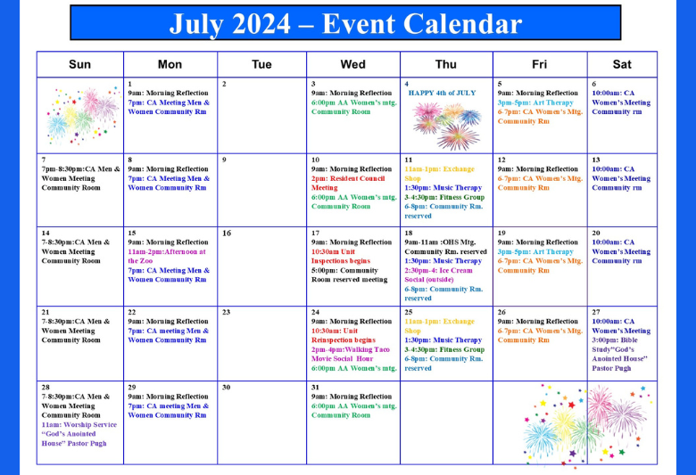 July Event Calendar