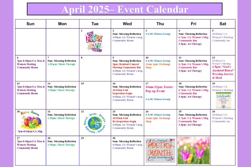 April Event Calendar